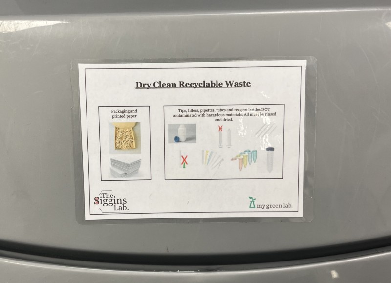 Figure 2: MGL label on recycling bin in the Siggin’s lab
